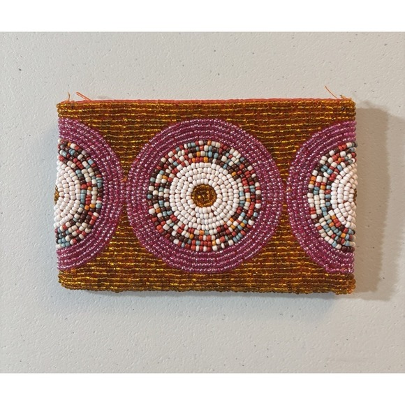 The Unbranded Brand Handbags - Small Beaded Purse Wallet Zip Closure Colorful Boho Orange Purple Pink Cute